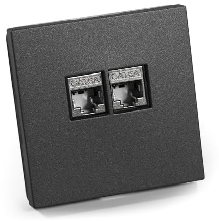 MC POWER Netzwerkdose Unterputz | Shallow | UP Datendose 2x RJ45 Buchse, CAT5 CAT5e CAT6 CAT6a Landose Netzwerksteckdose vollgeschirmt, anthrazit