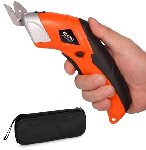 VLOXO Electric Scissors Wireless Cardboard Cutter Electric Fabric Scissors Box Cutter with 2 Blades Rechargeable Powerful Fabric Cutter for Crafts Leather Carboard Carpet Plastic Felt with Case-Orange