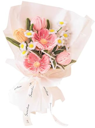 Pfeifenputzer zum Basteln Kirschblüten Blumenstrauß Pfeifenreiniger Set Pfeifenputzer Bunt mit Grün Basteldraht,Geschenkpapier,Geschenkband,Bastelkleber,Klebeband