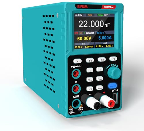 KIPRIM Fuente De Alimentación Laboratorio 2 En 1 Multímetro 60V 5A DC | Programable Regulable Con Memoria De Datos, Protección OCP OVP, Software Para PC Y Carga USB - DC605Pro