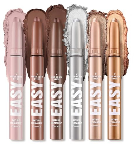 Lidschatten Stift Matt & Shimmer, 6 Farben Creme Lidschatten Set Wasserfest & Langanhaltend, Eyeshadow Stick Crayon Hervorhebung Pigmentierter, Cremige Augen Make-up Für Faltenfreie Eyes (Set B)