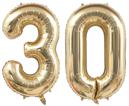Ballon doré en forme de chiffre 30 - Décoration pour 30e anniversaire - Or clair - Ballon géant en aluminium - Numéro 30 - Pour fête, mariage, anniversaire d'enfant