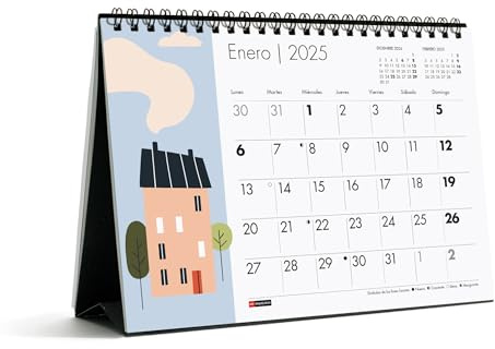 Miquelrius - Skrivbordskalender 2025, A5-kalender: 210 x 148,5 mm, med poängplats, kalender 2025, dubbel spiralbindning, spansk, Peony Rose Design, Vaser