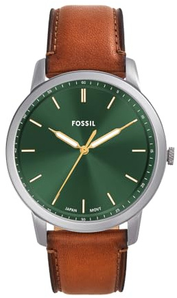 Fossil Watch for Men The Minimalist 3H, Quartz Movement, 44 mm Silver Stainless Steel Case with a Leather Strap, FS5439