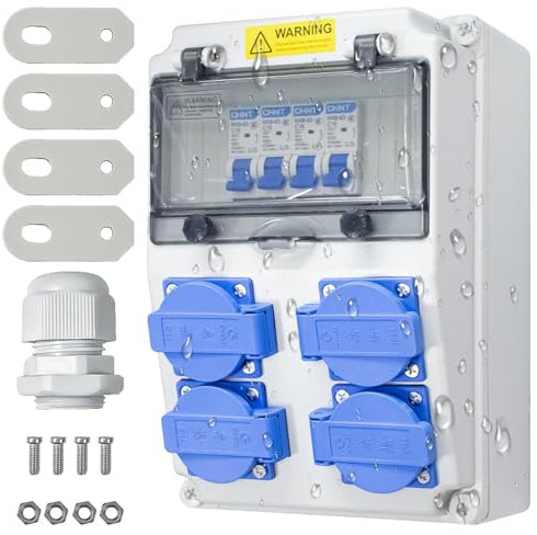 Scatola di distribuzione di corrente da costruzione, 16 A, 230 V, cassetta di distribuzione a parete, IP65, interruttore Fi, presa a parete, distributore di corrente forte, per interni ed esterni