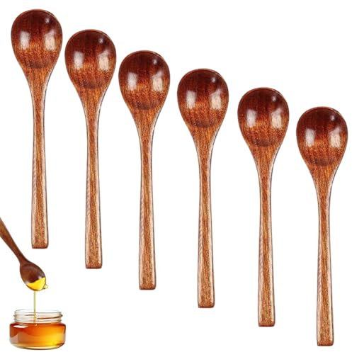 6 PCS Honey Spoon Wooden Teaspoons Natural Small Wooden Spoons, Wooden Honey Spoon for Hot Chocolate Honey Coffee Tea Sugar Rice, Wooden Spoon for Honey Kids Spoons Cooking Seasoning Kitchenware