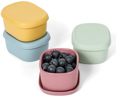 AOEDEO 4 pcs 7 oz Silicone Snack Containers for Kids Small Food Containers with Lids, Fruit Container for Lunch, Stackable Lunch Container for Kids, Daycare, School and Travel