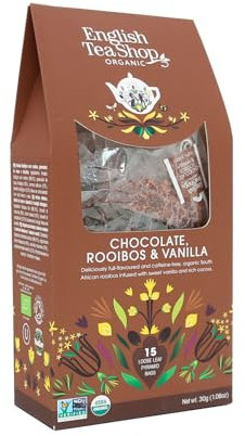 English Tea Shop® | Infuso Biologico Rooibos Cioccolato Vaniglia Senza Caffeina - 15 Piramidi di Tè | Tisana Aromi Cioccolato Vaniglia