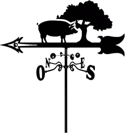 CROWEL Wetterfahnen, Metall-Gartendekoration, runde Schweine-Windfahne, eiserne Tier-Windfahne, präzise Windrichtungsanzeigefunktion, Windfahnen-Dekoration