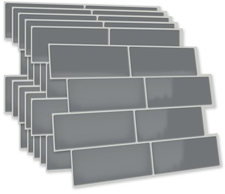 Decoroom Tile Stickers Grey Self Adhesive 29.4x21.4cm/10pcs Stick on Wall Tiles Vinyl Peel and Stick 3D Effect Bcick Waterproof for Kitchen Splashback Bathroom DIY Home Decor