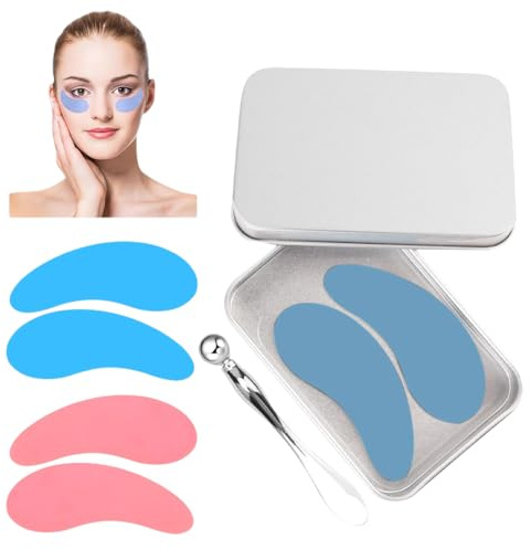 BEPSYOM 2 di Fasce Ociliari Riutilizzabili in Silicone Ecologiche, Pads per Occhi con Applicatore in Metallo per Ridurre Rughe e Linee Sottili, Eye Patch, Patch Occhi Borse Sotto Gli Occhi (2 Paia)