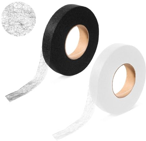 Trinkrittey 2 Rollen Saumband zum Aufbügeln Saumband Selbstklebend für Stoff Nahtband zum Aufbügeln Bügelband für Vorhänge Kleider Kleidung Röcke Jeans Breite 20mm (Schwarz und Weiß)