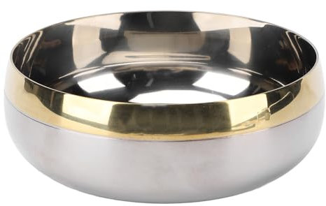 Cuenco Redondo para de Acero Inoxidable, Cuenco de Acero Inoxidable de 380 Ml con Borde Dorado, Ensaladera de Alto Rendimiento para Frutas, Ensaladas y Sopas
