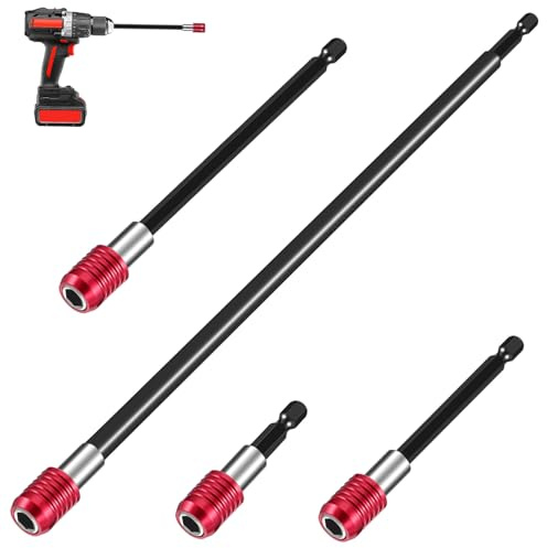 Generic 4 Pcs Extension Pole Kit Drill Bit Extender Drill Bit Extension Holder Impact Driver Extension Bit Holder 150/300mm Drill Bit Extension Double Head Drill Bit Holder Alloy Black