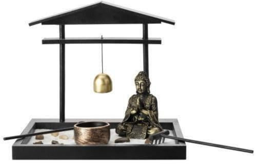 Mini Statue de Bouddha de Jardin de Sable Zen, Cloche, râteau, bougeoir, Plateau d'accessoires