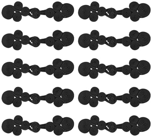 QUARKZMAN 10 Paare chinesische Knoten Frosch Knöpfe Verschluss Schwarz Nähen Knöpfe Befestigungen für DIY Nähen Mäntel Umhang Pullover Braut Kostüm Outfit, 7x2cm/2.76x0.79 Zoll