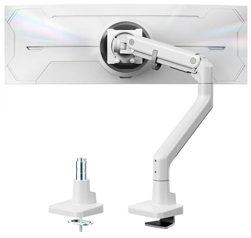 monTEK Heavy Duty Monitor Halterung für 17-57 Zoll bis zu 27 kg | Gasfeder-Monitorarm, höhenverstellbar & voll beweglich, für Ultrawide-Monitore, VESA 75 × 75/100 × 100 mm, Weiß