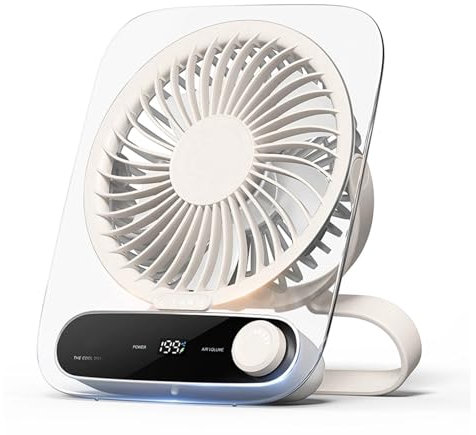 Intckwan Ventilateur de Table Silencieux avec 199 Niveaux, Mini Ventilateur à Batterie (3000mAh) & USB, Éclairage LED, Aromathérapie, Montage Murale, Pour Bureau, Maison, Camping - Blanc Lait