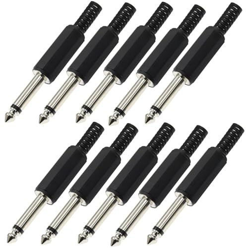 VISSQH 10 stück 6,35 mm Löten Audio Stecker 1/4 zoll TS mono stecker,6,35mm männlicher schweißen jack verbinder 6,35mm stecker adapter für lautsprecher gitarrenkabel,patchkabel