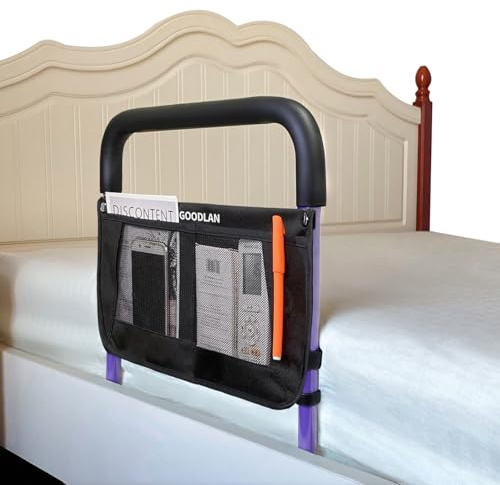 GOODLAN Sponde per letto per anziani e adulti, di sicurezza, altezza regolabile, con tasca portaoggetti e supporto laterale, per anziani e cittadini, scivoli sotto il materasso, con maniglie (viola)
