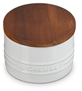 Le Creuset Signature Salt Cellar and Storage Canister with Wood Lid, 7 oz., White