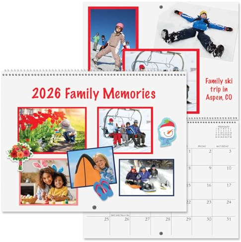 Current 2026 Scrapbook White Wall Calendar - 12-Inch x 9-Inch Size Closed, 18-Inch Size Open, Large Bookstore-Quality, DIY Spiral-Bound Hanging Calendar for Kitchen & Office