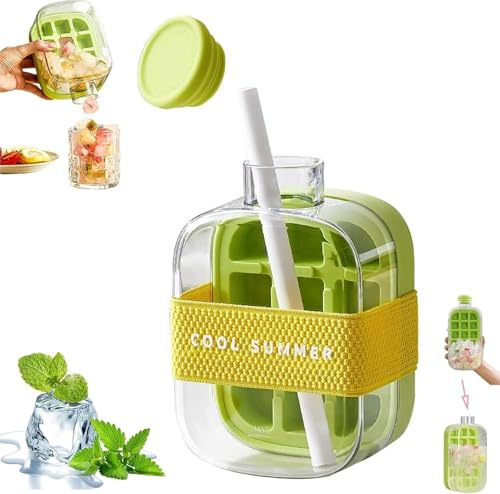 500/800ml My Crush Cup Ice Making Cup with Straw, 2025 New 2 in 1 Water Bottle Ice Bottle Cup, Release & No Touching, Coffee, Juice,and Beverages (Green, 500ml)