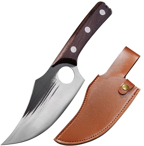 TUTCHUAN Japanisches Kochmesser Handgefertigte geschmiedete Küchenmesser Voll Tang Knochenmesser Hochkohlenstoffstahl Zuhause- und Outdoor-Kochmesser mit Mantel