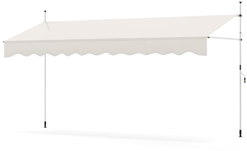 COSTWAY Tenda da Sole a Morsetto, Regolabile in Altezza e Inclinazione con Manovella, Telo Impermeabile e Resistente ai Raggi Solari e Telaio Antiruggine, Tenda Retrattile Senza Foratura (4M,Bianco)