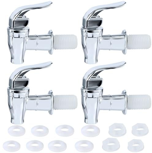4 Pcs Getränkespender Zapfhahn, Wasserspender Ersatz Zapfhahn Ersatz Wasserhahn geeignet für kalte und heiße Getränke Kaffee Saft Water Dispenser Faucet (Silber)