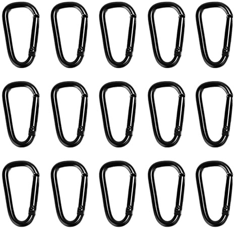 15 Stück Karabinerhaken Klein Schwarz, Mini Karabinerhaken, Karabiner Klein Leicht und Tragbar für Rucksäcke Gürtel Schlüsselketten und Outdoor Ausrüstung