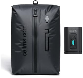 CELIMS - Borsa di compressione sottovuoto 48 x 33 x 15 cm con pompa | Borsa sottovuoto | 25 L | Impermeabile e riutilizzabile | Salvaspazio per Valigia | Ideale per Valigia, Viaggi e Casa | Nero