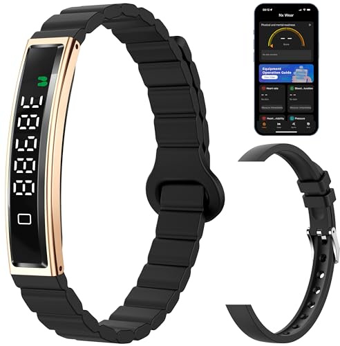 findtime Smart Bracelet Fitness Tracker Heart Rate Monitor Sleep Activity Tracker Step Counter Calories Pedometer Waterproof Slim Thin Health Band for Women Ladies Men, Free App, 2 Bands