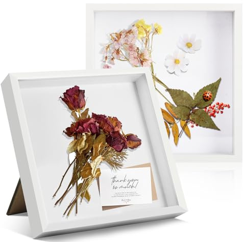 FoiiLiio 2 Stück 3D Bilderrahmen zum Befüllen 25x25cm,3D Rahmen für Objekte Tiefer 3cm,Tief 3D Objektrahmen Hölzern,Bilderrahmen Befüllbar,Shadow Box für Fotos Blumen DIY Kunstwerke,Weiß