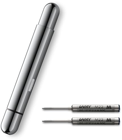 Lamy pico chrome Kugelschreiber – Innovativer Pocket Pen Kuli – mit einem Klick in Full-Size – Gehäuse aus Metall & Strichbreite M – inkl. Compactmine M 22 in schwarz (chrome +2 Ersatzminen)