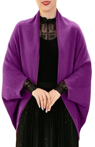 Generisch 2026 chaqueta de invierno para mujer suéter envolvente para bufanda caliente, manta, bufanda con mangas, frente abierto, poncho, pashmina, morado, talla única