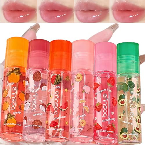 Baorder Set di 6 lucidalabbra roll-On, aromi fruttati, rossetto idratante, olio per labbra trasparente per labbra piene, lucentezza idratante, cura delle labbra per bambini, bambini