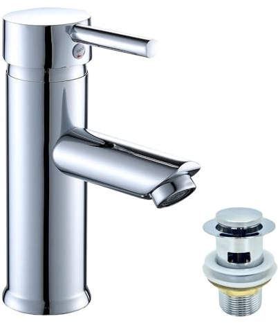 Basin Mixer Tap Bathroom Sink Taps Single Lever, Stainless Steel Modern with High-Arc Spout for Traditional Washbasin with Pop up Waste with 2pcs Explosion-Proof Water Inlet Pipes (Round 1 Hole)
