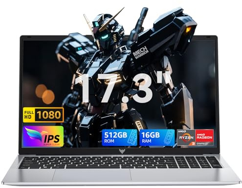 MALLRACE 17.3 Inch Laptop,Ryzen 3 4300U (Beat AMD Ryzen 5 3500U,up to 3.7GHz) 16GB DDR4 RAM 512GB SSD Business Laptop with Webcam,Type-C,62.7Wh Battery,Numeric KB,Silver