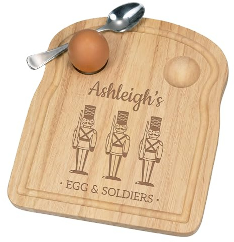 Personalised Egg & Soldiers Serving Board for Dad, Toast Shaped Wooden Breakfast Board with Engraved Soldiers Design, Funny Kitchen Serving Tray Gift for Fathers Day Birthday