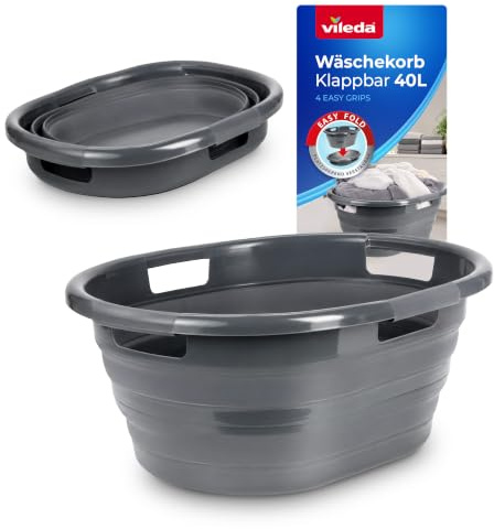Vileda Wäschekorb faltbar 40 L mit 4 Tragegriffen | Wäschesammler klappt flach zusammen, robuste Konstruktion für Bad, Schlafzimmer und Kinderzimmer