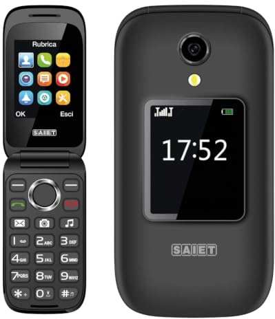 SAIET LIKE MC21 Cellulare Flip con Doppio Display a Colori, Tasti Grandi | Telefono a Conchiglia con Flip Attivo, Due Schermi da 2.4 + 1.8, Torcia LED, Fotocamera, Radio FM e Bluetooth - Nero