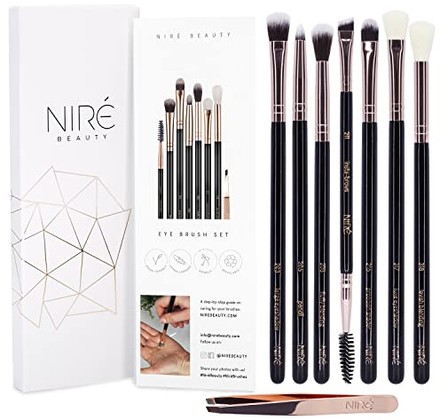 Niré Beauty Eye Brush Set - Award Winning Eye Makeup Brushes for Eyes and Brows Including Eye Shadow Brush Set, Eyebrow Brush and Tweezers