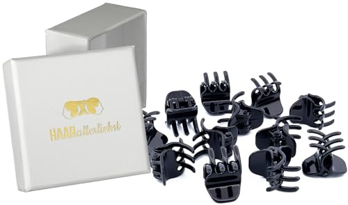 HAARallerliebst Haarklammer Klein Set 12 Stück – Haarspange Klein für Damen – Haarspangen Damen Schwarz – Kleine Haarklammern – Haarklemmen Damen – Mini Haarklammern