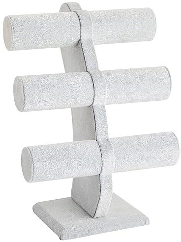 Juvale T-Stange-Schmuckständer mit 3 Etagen und grauem Samt für Uhren, Armbänder, Halsketten, 30,5 x 24 x 14 cm