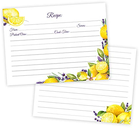50 Moden Minimalistische einfache dicke doppelseitige Rezeptkarten 10,2 x 15,2 cm, Hochzeit, Brautparty, blanko, bedruckbar für Binder oder Box 4 x 6 Lemons & Lavender