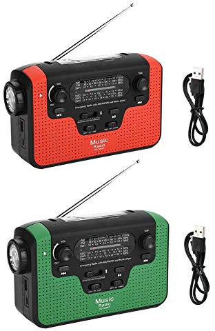 Tosuny Tragbares Notradio, solarbetriebenes FM/AM/SW Handkurbel Ladegerät mit LED-Taschenlampen, Geräuschunterdrückung, unterstützt 16G TF-Karte Musik, Bluetooth Freisprechanruf (Grün, Rot)(Grün)