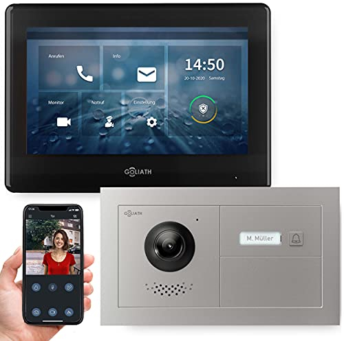 Goliath Hybrid | IP | Full-HD Video Türsprechanlage | App | 1-Fam | 1 x Full-Touchscreen 7 | Horizontal Unterputz Türstation | + Blanko Modul | 180° Ultra-Weitwinkel | AV-IPS-576H