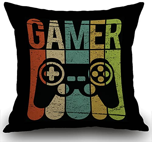Smooffly Hidden Zippered Cushion Cover Gamer Game Controller 18X18Inch,Decorative Throw Custom Cotton Pillow Cover Pillowcase for Home Sofas,bedrooms,Offices,and More,Black Green 45x45 cm
