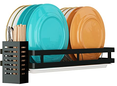 SUPFIRM Estante de secado de platos de acero inoxidable montado en la pared, cesta de almacenamiento de frutas y verduras, organizador de utensilios de cocina colgante (1 nivel)